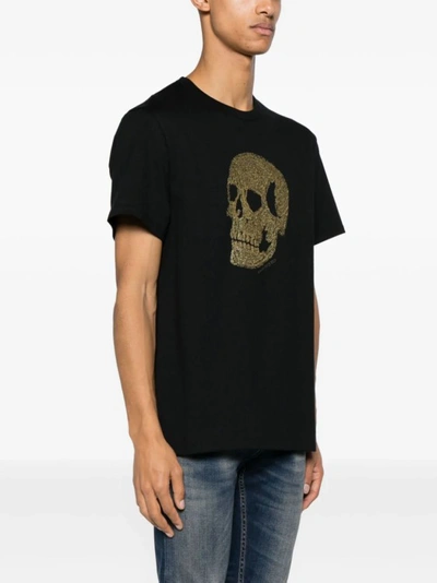 Shop Alexander Mcqueen Skull Gold Print Black T-shirt