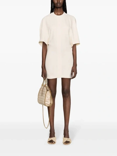 Shop Stella Mccartney Beige Oversized Sleeve Mini Dress In Neutrals