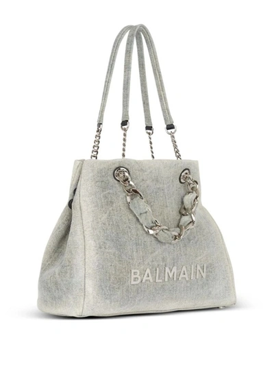 Shop Balmain 1945 Gray Denim Bag In Grey