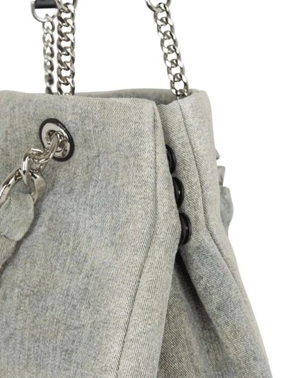 Shop Balmain 1945 Gray Denim Bag In Grey