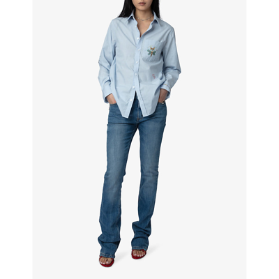 Shop Zadig & Voltaire Zadig&voltaire Women's Bleu Taskiz Custom-embroidered Striped Cotton Shirt