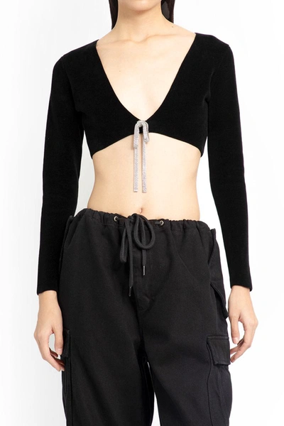 Alexander Wang Cropped Crystal-embellished Cotton-blend Chenille Cardigan In Black