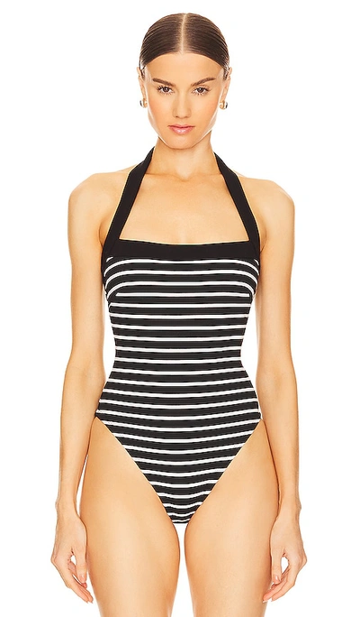 Nicholas Lainey Contrast Square Neck Bodysuit Top In Black,white
