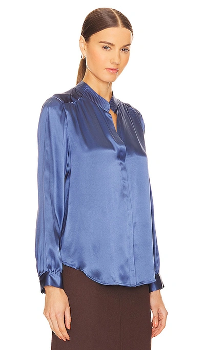 Shop L Agence Bianca Band Collar Blouse In Blue