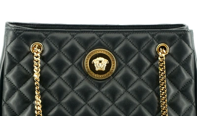 Shop Versace Elegant Quilted Nappa Leather Tote Women's Bag In Black