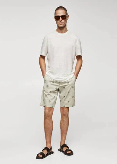Shop Mango Man Printed Cotton Bermuda Shorts Sand