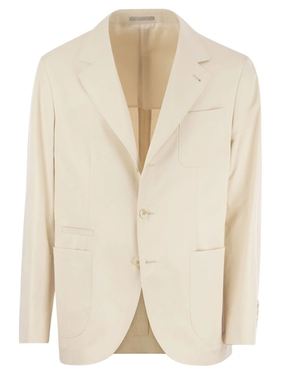 Shop Brunello Cucinelli Cotton And Cashmere Deconstructed Jacket With Patch Pockets In Beige