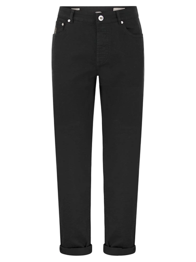 Shop Brunello Cucinelli Five-pocket Traditional Fit Trousers In Light Comfort-dyed Denim In Black