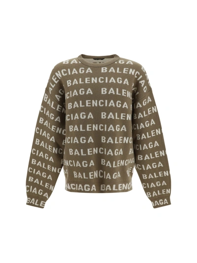 Shop Balenciaga Sweater In Darkbeige/white