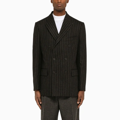 Shop Golden Goose Grey Pinstripe Double-breasted Jacket