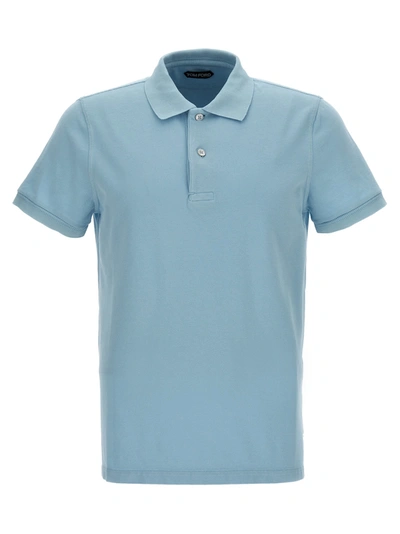 Shop Tom Ford Piqué Cotton Polo Shirt In Light Blue