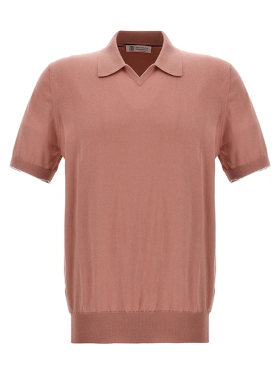 Shop Brunello Cucinelli Knitted Polo Shirt In Pink