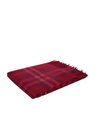 Shop Burberry Check Wide Red Scarf
