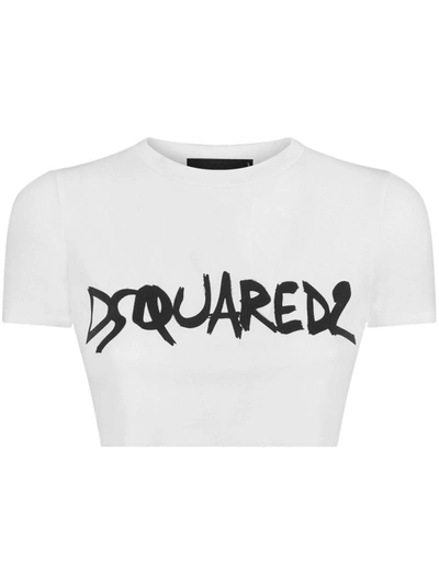 Shop Dsquared2 Logo Printed Cropped T-shirt In White