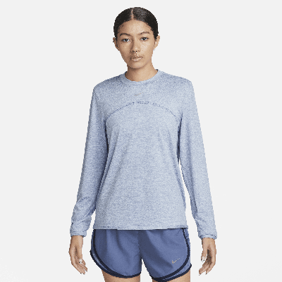 Shop Nike Women's Dri-fit Swift Element Uv Crew-neck Running Top In Blue