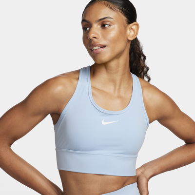 Shop Nike Women's Swoosh Medium Support Padded Longline Sports Bra In Blue