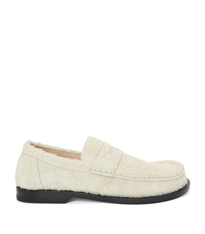 Shop Loewe Brushed Suede Campo Loafers In White