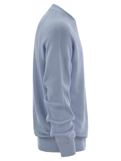 Shop Brunello Cucinelli Cotton Rib Sweater With Raglan Sleeve