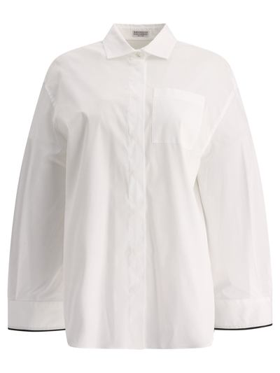 Shop Brunello Cucinelli Poplin Shirt With Shiny Cuff Details