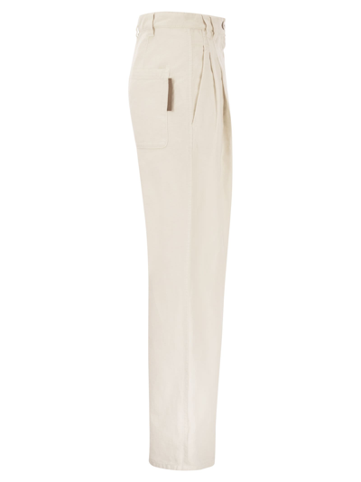 Shop Brunello Cucinelli Relaxed Trousers In Garment Dyed Cotton Linen Cover Up