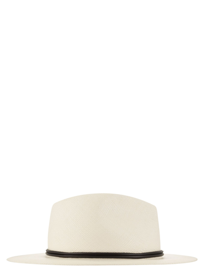 Shop Brunello Cucinelli Straw Fedora With Leather Band And Necklace