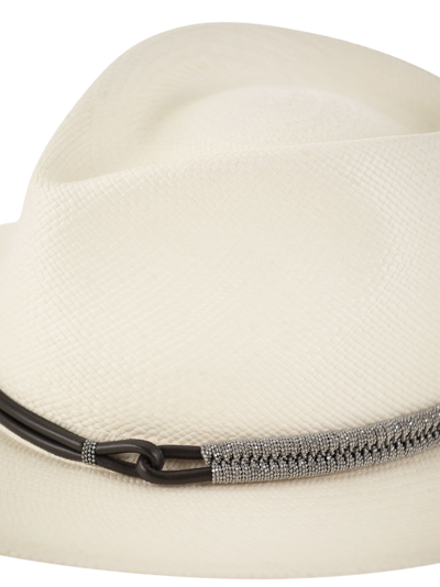 Shop Brunello Cucinelli Straw Fedora With Leather Band And Necklace