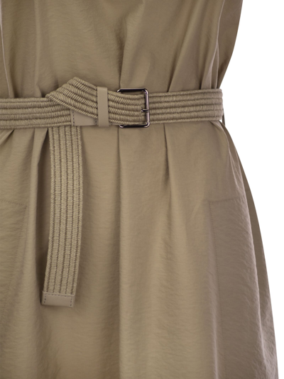 Shop Brunello Cucinelli Techno Cotton Poplin Dress With Belt And Precious Shoulder Detail