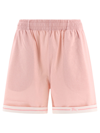 Burberry Elastic Waistband Cotton Shorts With Contrast Trim In Pink