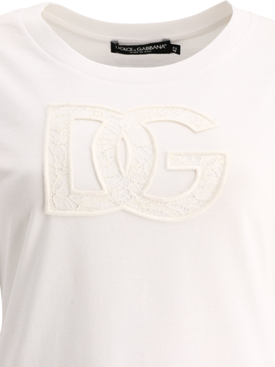 Dolce & Gabbana Dolce&gabbana White Crew Neck T Shirt With Logo Embroidery In Cotton In Neutral
