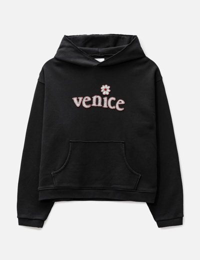 Shop Erl Unisex Venice Patch Hoodie Knit In Black
