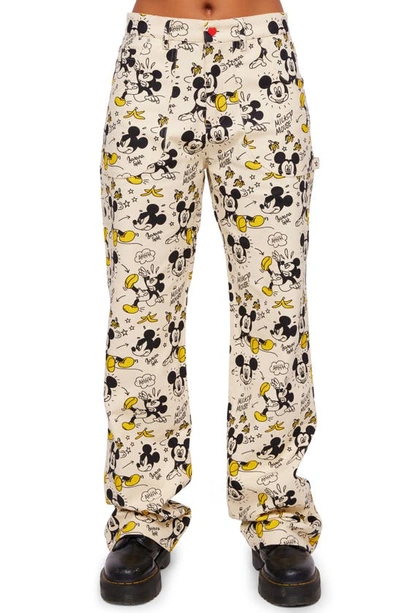 Samii Ryan X Disney Banana Split Mickey Wide Leg Cotton Canvas Carpenter Pants In White
