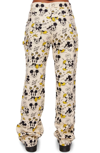 Shop Samii Ryan X Disney Banana Split Mickey Wide Leg Cotton Canvas Carpenter Pants In White