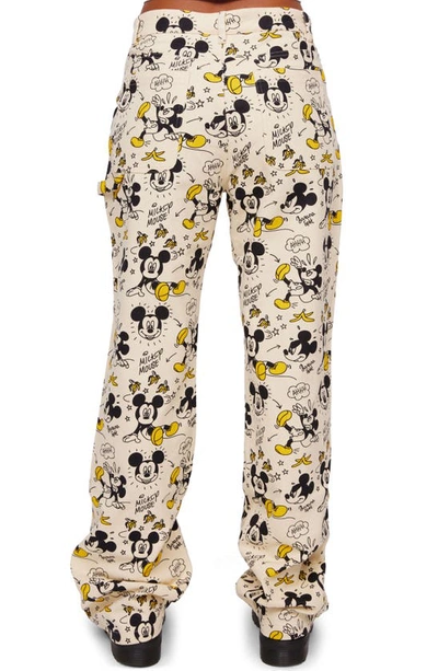 Samii Ryan X Disney Banana Split Mickey Wide Leg Cotton Canvas Carpenter Pants In White