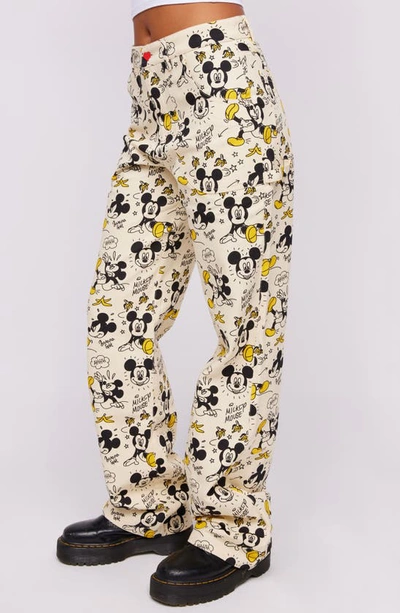 Shop Samii Ryan X Disney Banana Split Mickey Wide Leg Cotton Canvas Carpenter Pants In White