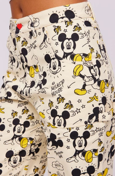 Shop Samii Ryan X Disney Banana Split Mickey Wide Leg Cotton Canvas Carpenter Pants In White