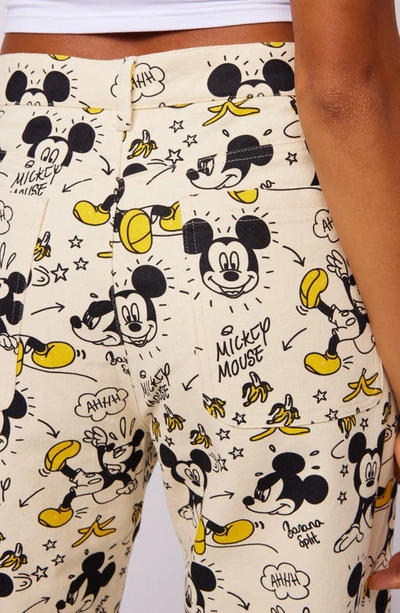 Shop Samii Ryan X Disney Banana Split Mickey Wide Leg Cotton Canvas Carpenter Pants In White