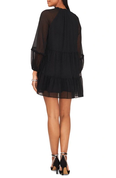 Shop Halogen ® Swiss Dot Long Sleeve Minidress In Pitch Black
