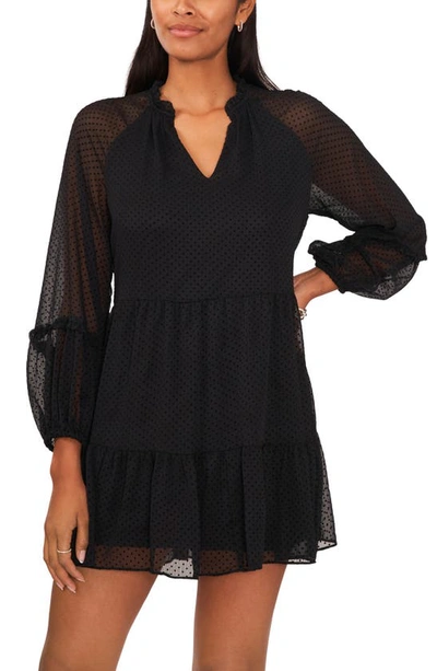 Shop Halogen ® Swiss Dot Long Sleeve Minidress In Pitch Black