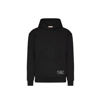 Shop Valentino Logo Hooded Sweatshirt In Black