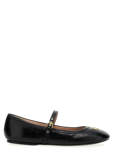Shop Moschino Logo Leather Ballet Flats Flat Shoes In Black