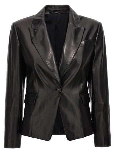 Shop Brunello Cucinelli Leather Blazer Blazer And Suits In Black