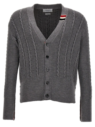 Shop Thom Browne Cable Stitch Sweater, Cardigans In Gray