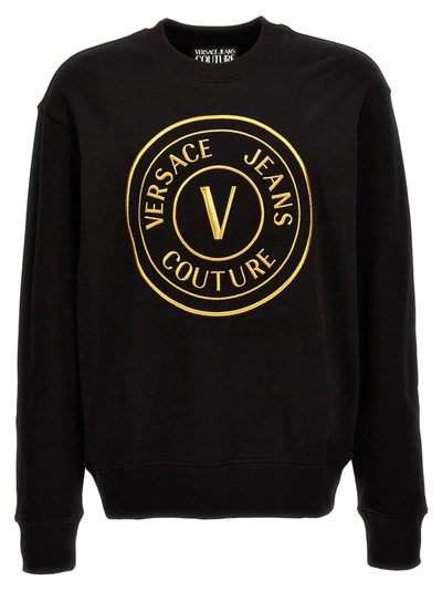 Shop Versace Jeans Couture Logo Embroidery Sweatshirt In Black