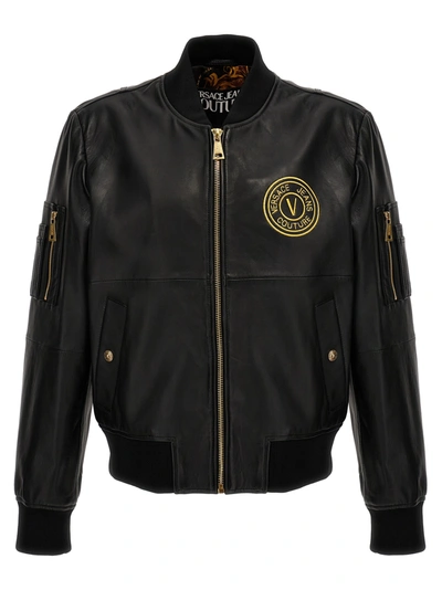 Shop Versace Jeans Couture V-emblem Casual Jackets, Parka In Black