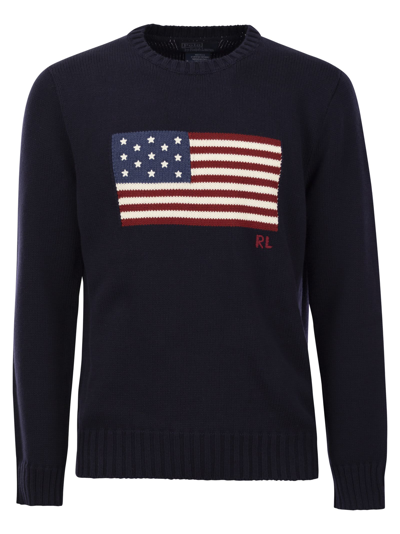 Polo Ralph Lauren Long Sleeve Crew Neck Polo Jumper In Hunter Navy Multi