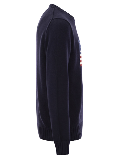 Polo Ralph Lauren Long Sleeve Crew Neck Polo Jumper In Hunter Navy Multi