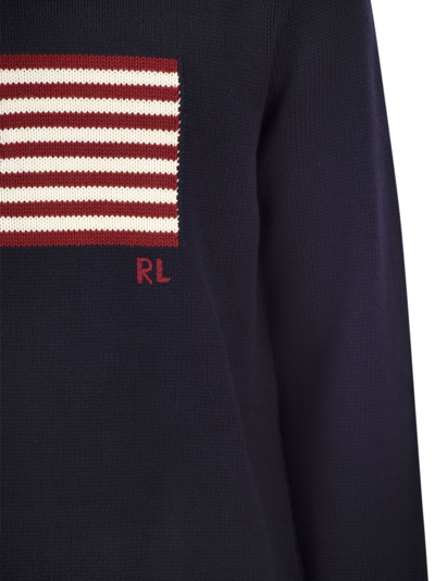 Polo Ralph Lauren Long Sleeve Crew Neck Polo Jumper In Hunter Navy Multi