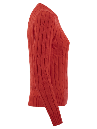 Polo Ralph Lauren Slim-fit Cable Knit Sweater In Red