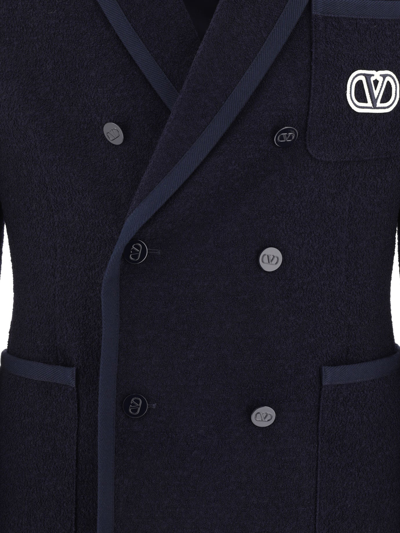 Shop Valentino Bouclé Wool Blazer With V Logo Signature Embroidery