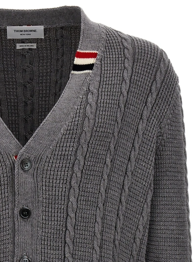 Shop Thom Browne Cable Stitch Sweater, Cardigans Gray